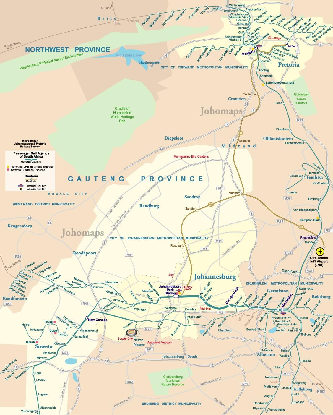 Mapa de los aeropuertos de Johannesburgo (Joburg Jozi)
