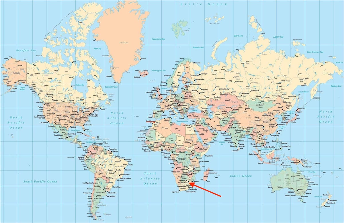 Ubicación de Johannesburgo (Joburg Jozi) en el mapa mundial