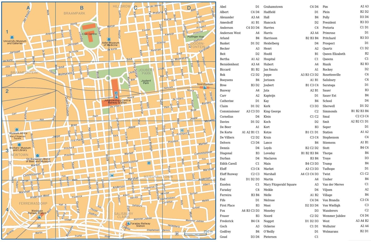 Mapa de las calles de Johannesburgo (Joburg Jozi)
