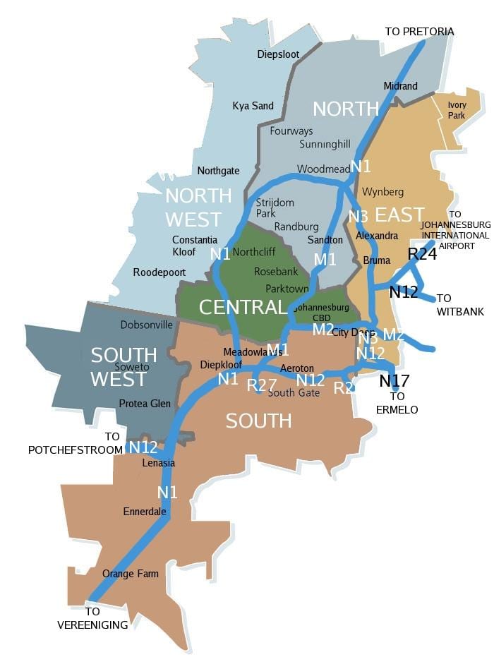 Mapa del barrio de Johannesburgo (Joburg Jozi)