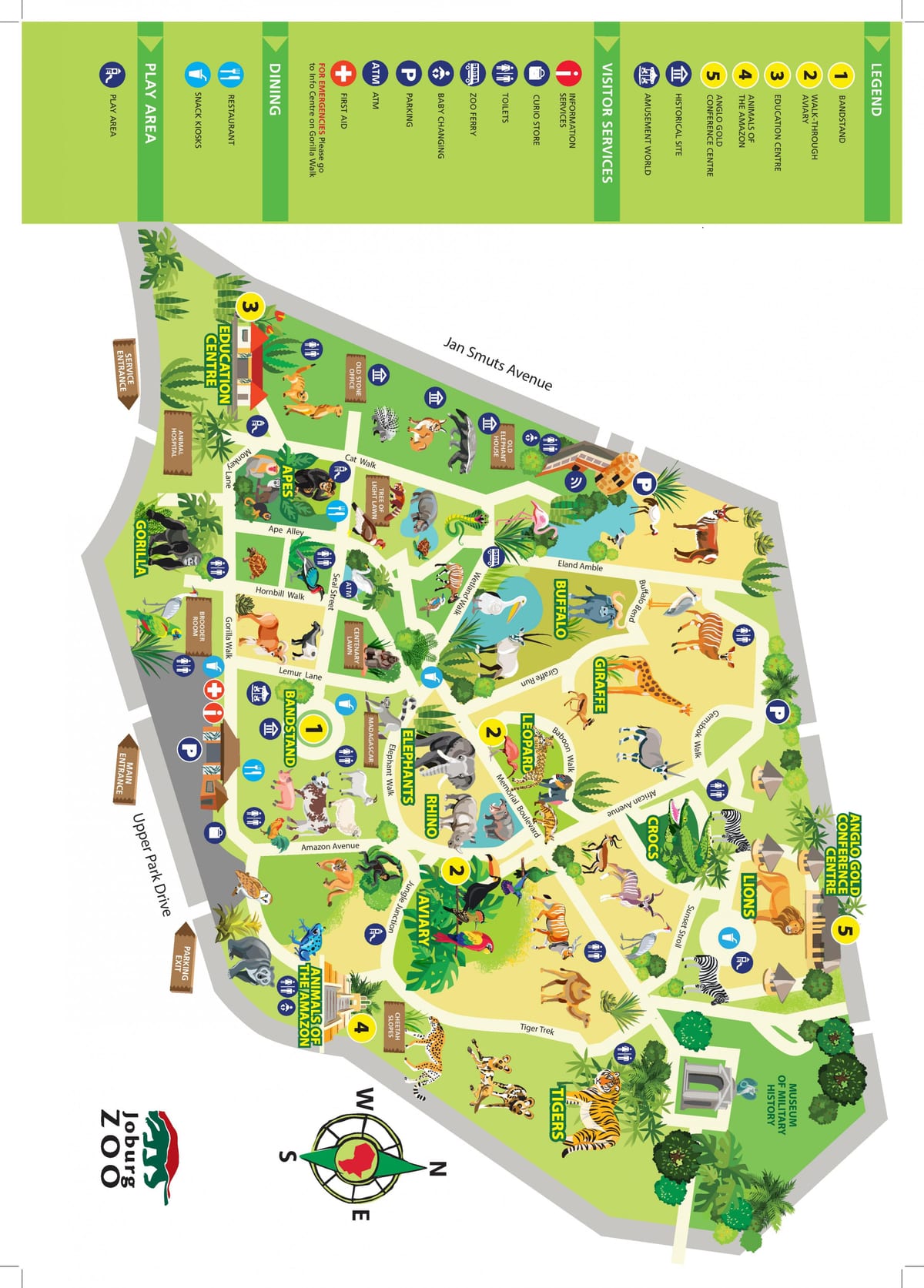 Mapa del parque zoológico de Johannesburgo (Joburg Jozi)