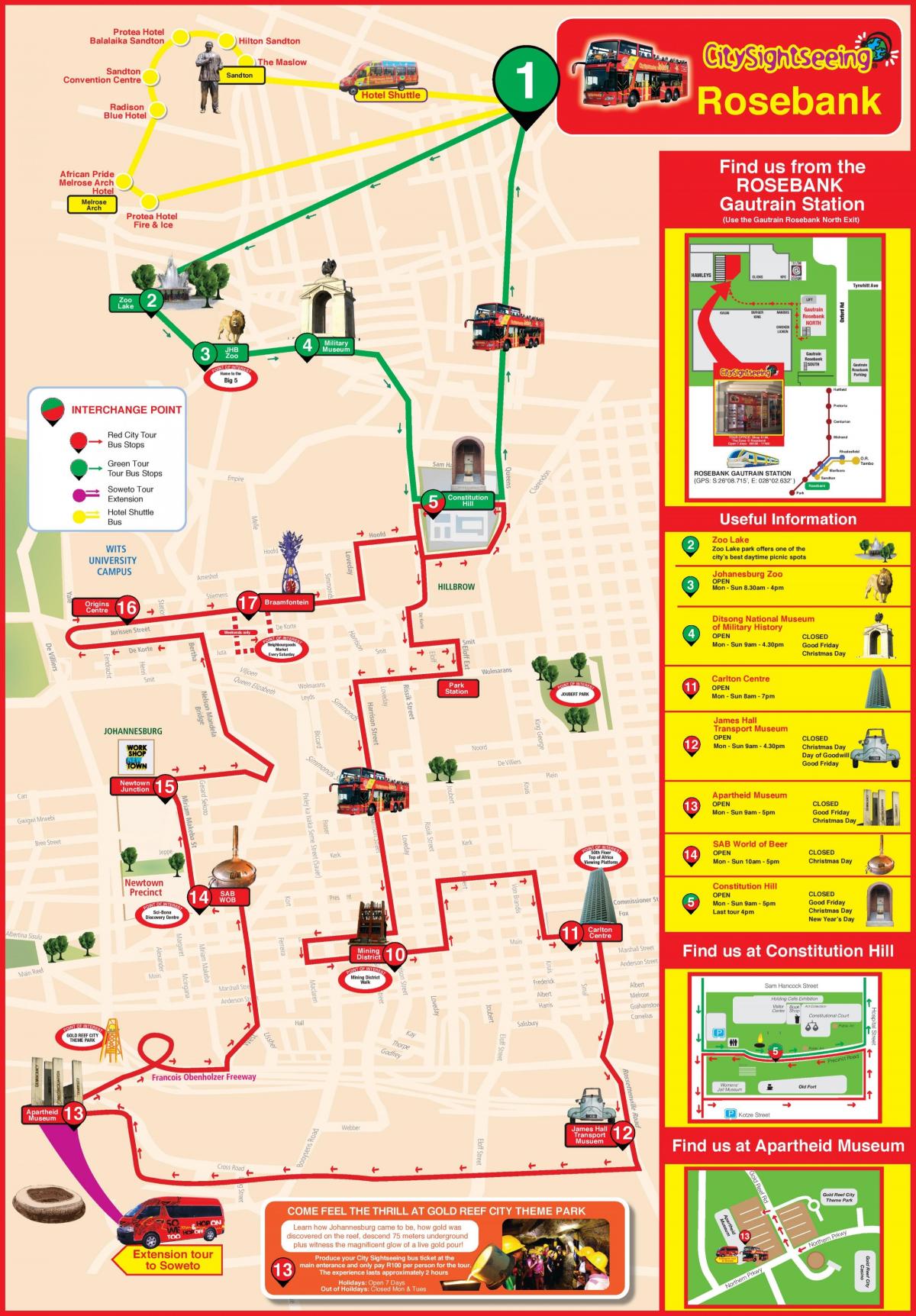 Johannesburgo (Joburg Jozi) Hop On Hop Off bus tours mapa