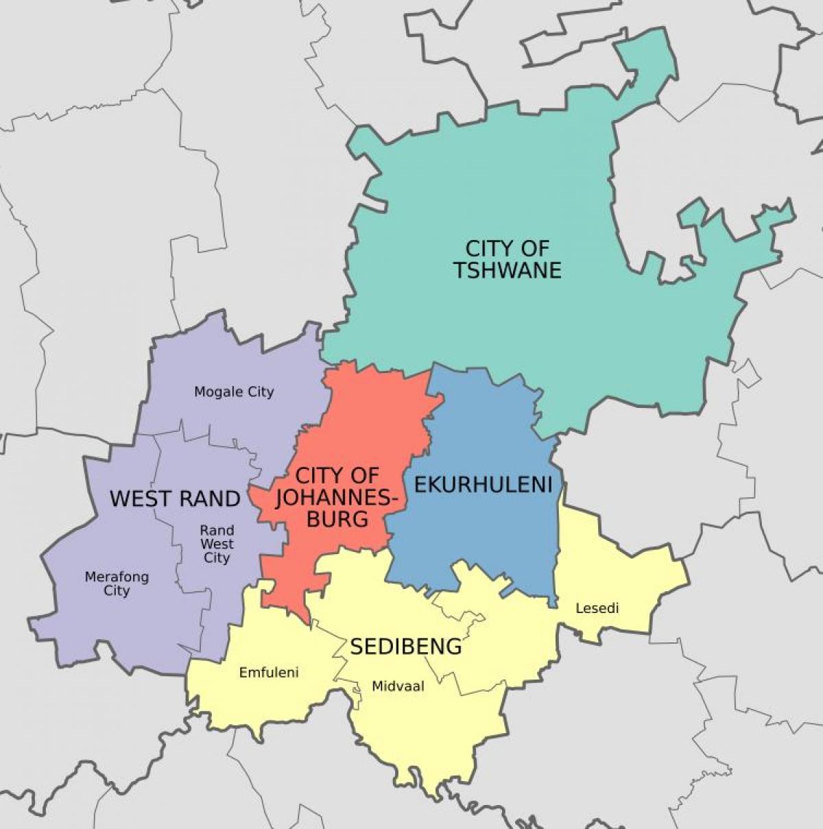 Mapa del distrito de Johannesburgo (Joburg Jozi)