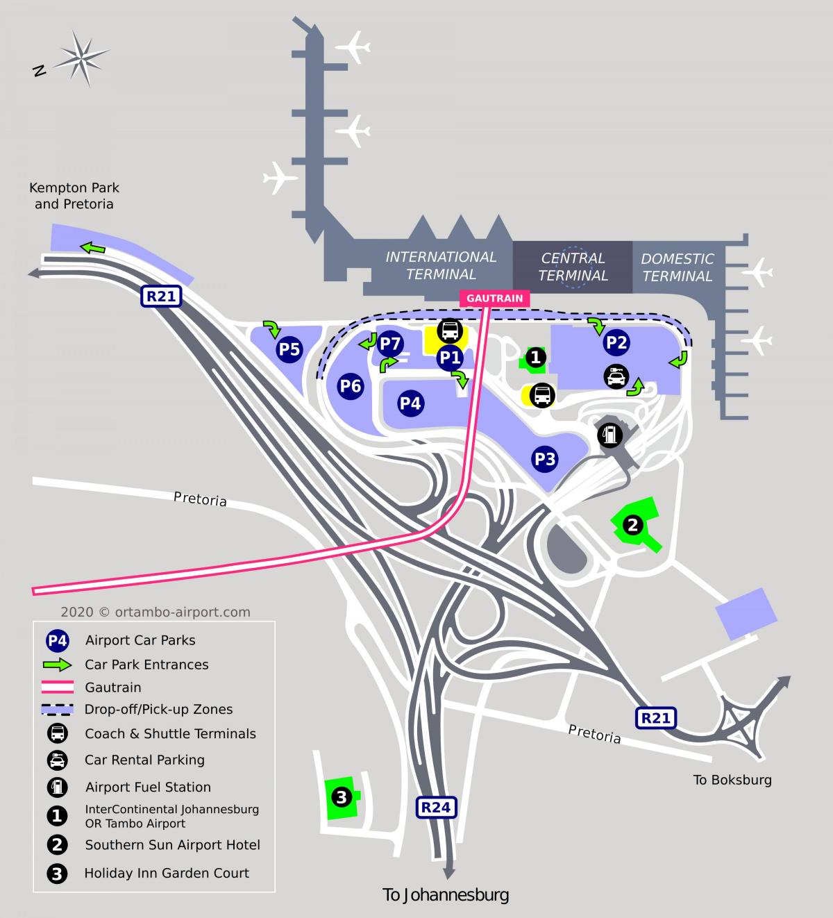 Mapa de la terminal del aeropuerto de Johannesburgo (Joburg Jozi)