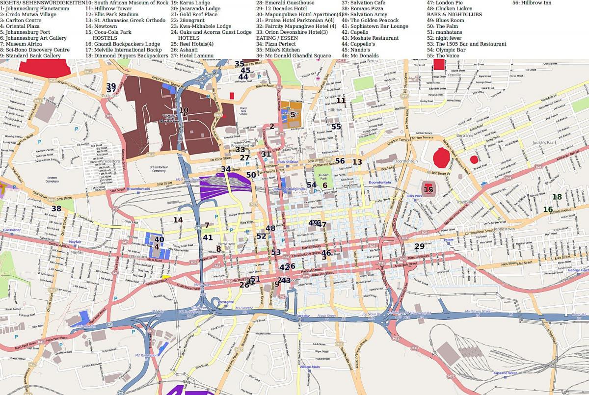 Mapa del centro de Johannesburgo (Joburg Jozi)
