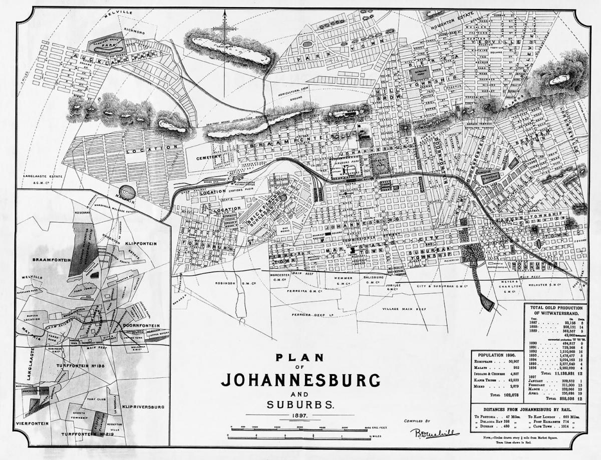 Mapa histórico de Johannesburgo (Joburg Jozi)