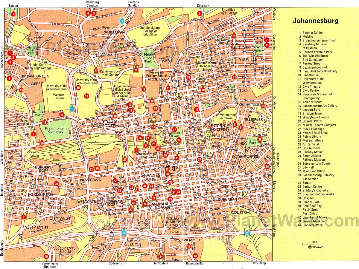 Mapa de los recorridos a pie de Johannesburgo (Joburg Jozi)