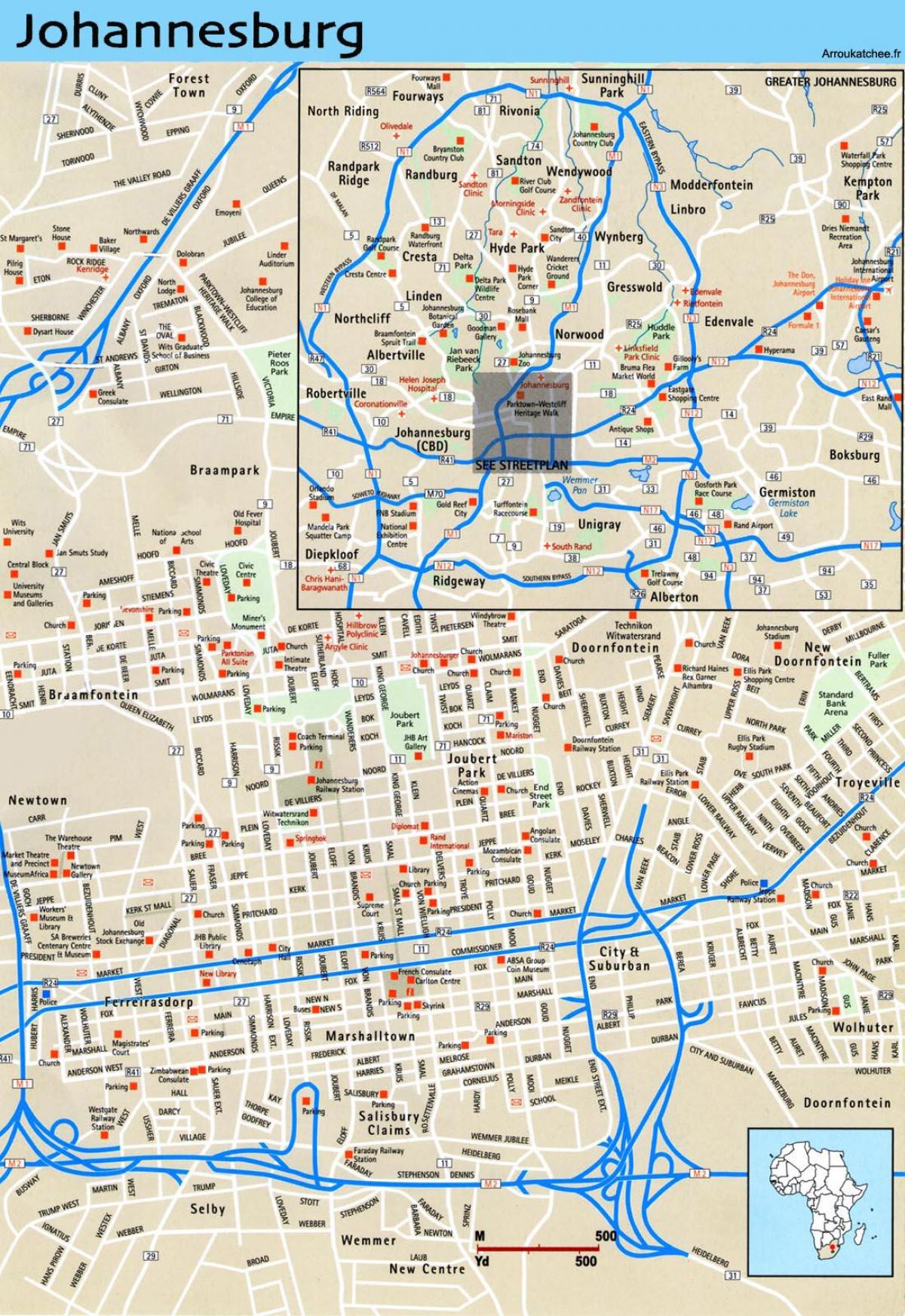 Mapa de la ciudad de Johannesburgo (Joburg Jozi)